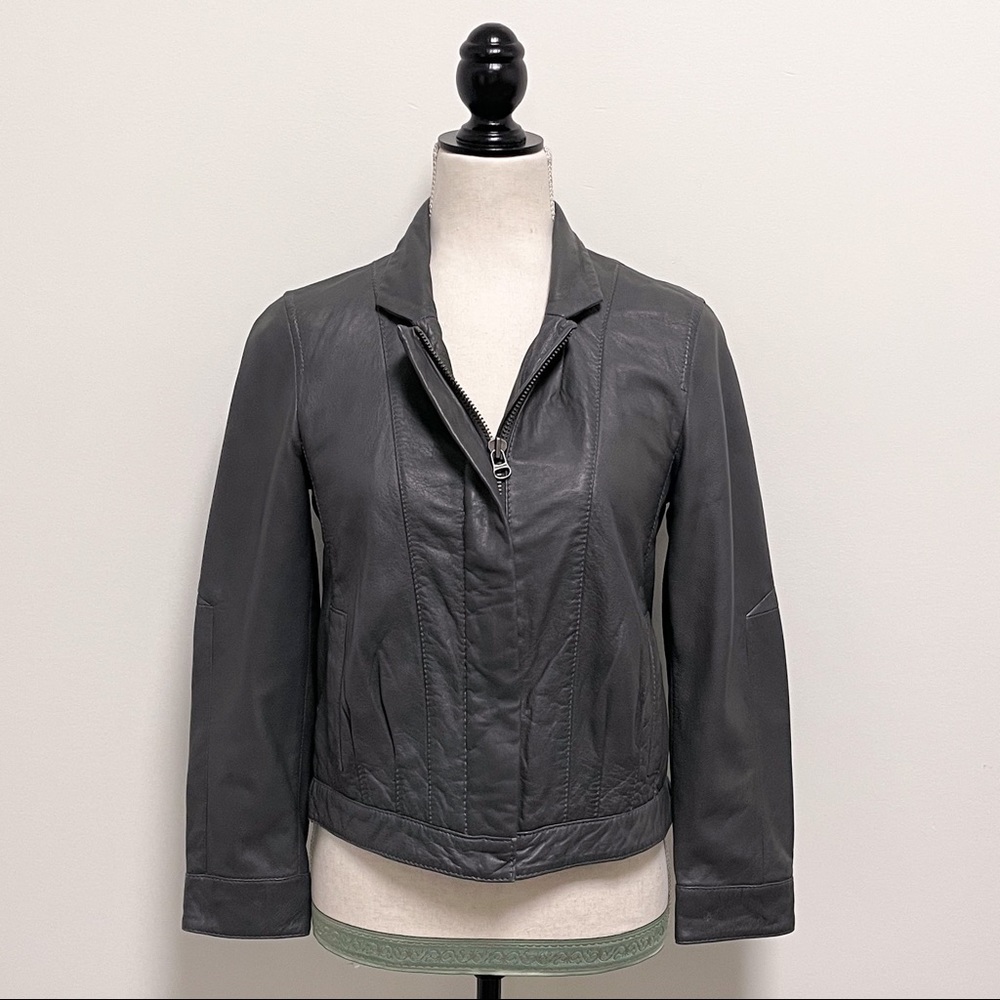 Zadig and Voltaire Gray Leather Leah Moto Jacket Medium Zip Up Lined RUNS SMALL